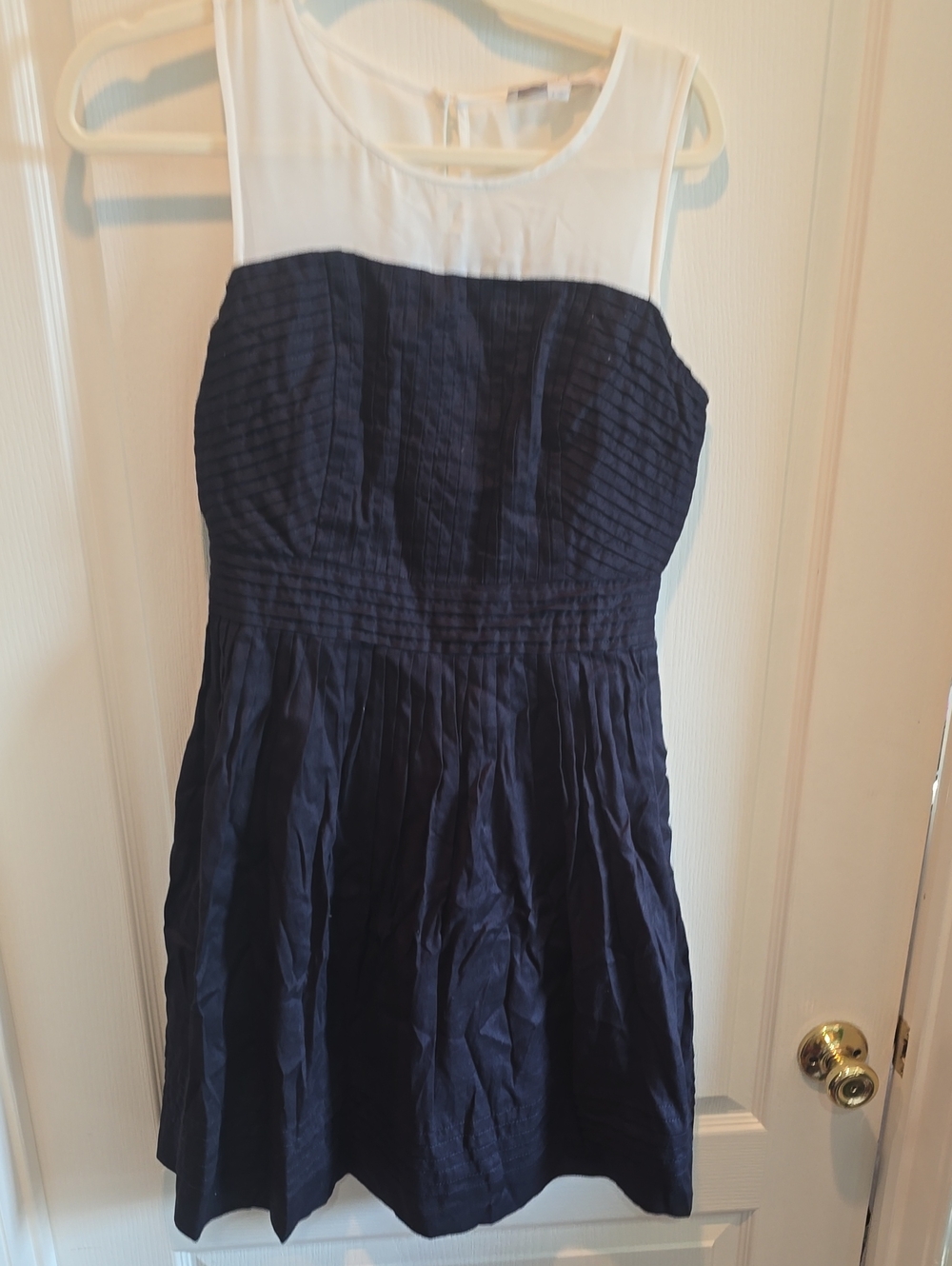 LOFT Navy and White Sleeveless Fit-and-Flare Mini Dress